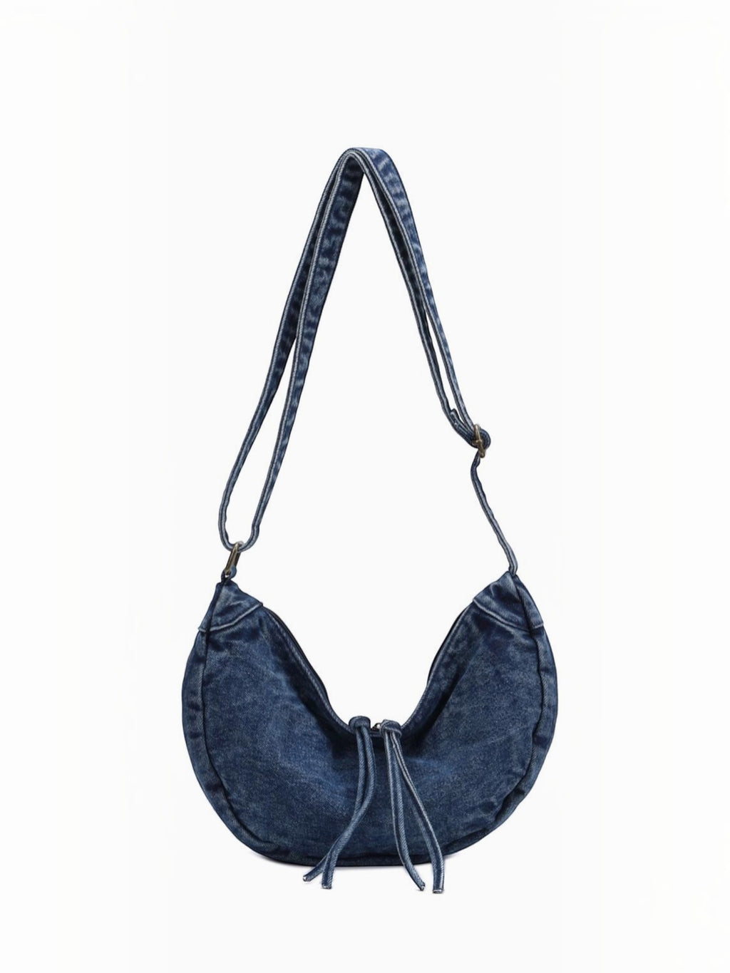 BROCK LINETA blue denim effect crossbody bag with a crescent shape and adjustable shoulder strap