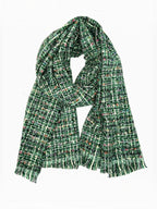 BROCK LINETA unisex green tweed scarf with multicoloured flecks in a soft viscose and wool blend