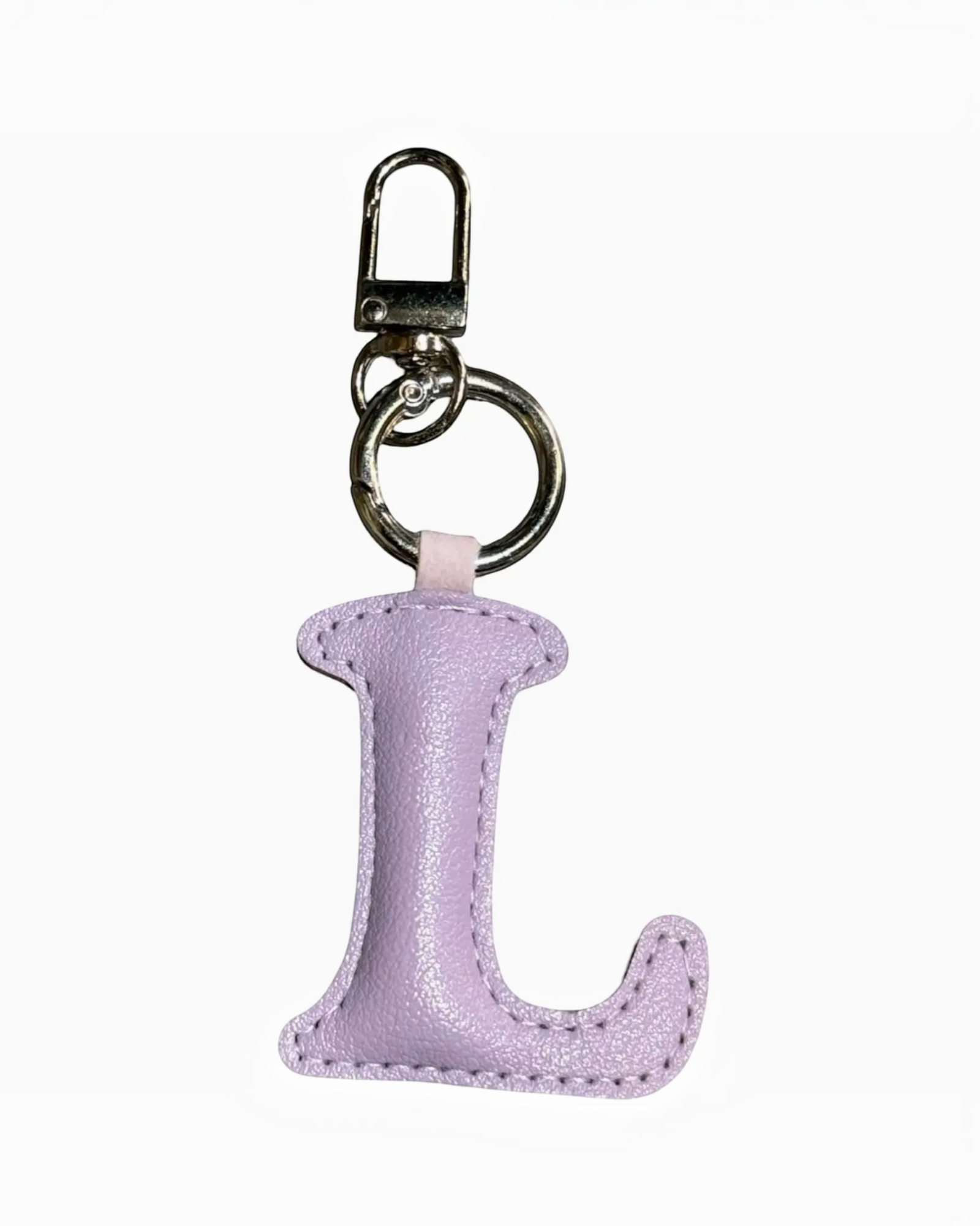 Charm bijou de sac BROCK LOUISA LEE en forme de lettre L en cuir synthétique lilas avec mousqueton en acier
