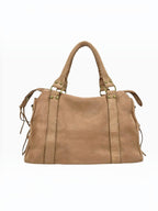 BROCK LOUISA LEE Capucine L vintage tan cowhide leather handbag with braided handles and side fringe details
