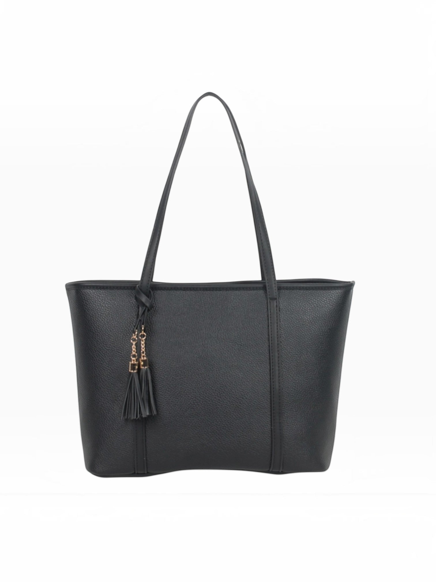 BROCK MIA LAROUGE black structured shoulder bag with tassel detail and adjustable straps for students