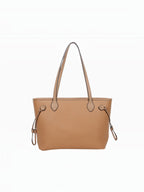 BROCK MIA LAROUGE tan leather shoulder bag with adjustable straps and multiple compartments for daily use