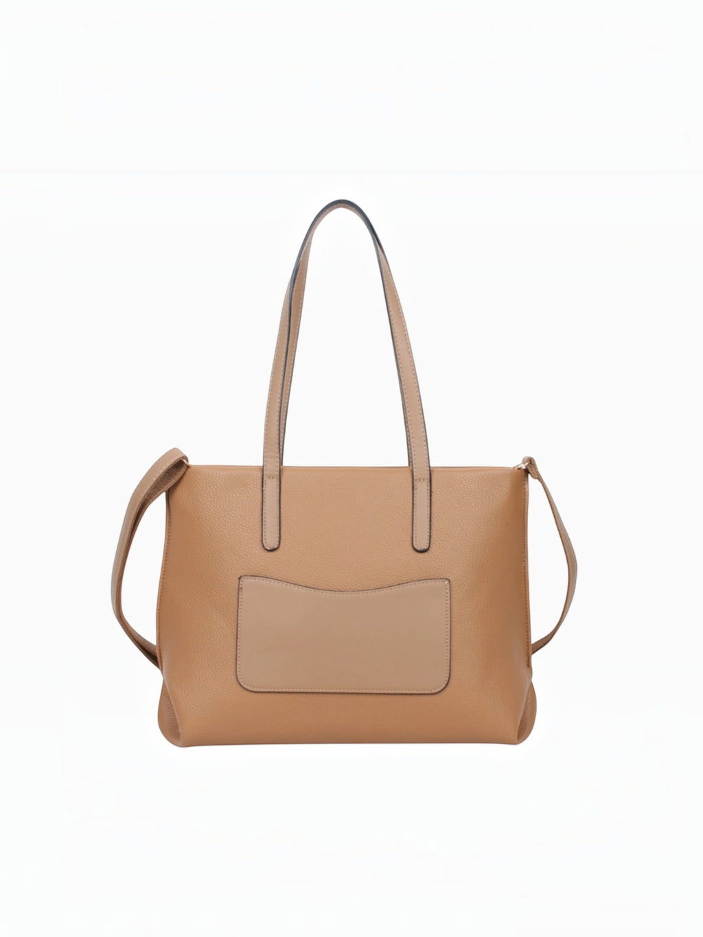 BROCK MIA LAROUGE tan leather university shoulder bag with adjustable strap and front pocket detail