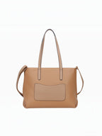BROCK MIA LAROUGE tan leather university shoulder bag with adjustable strap and front pocket detail