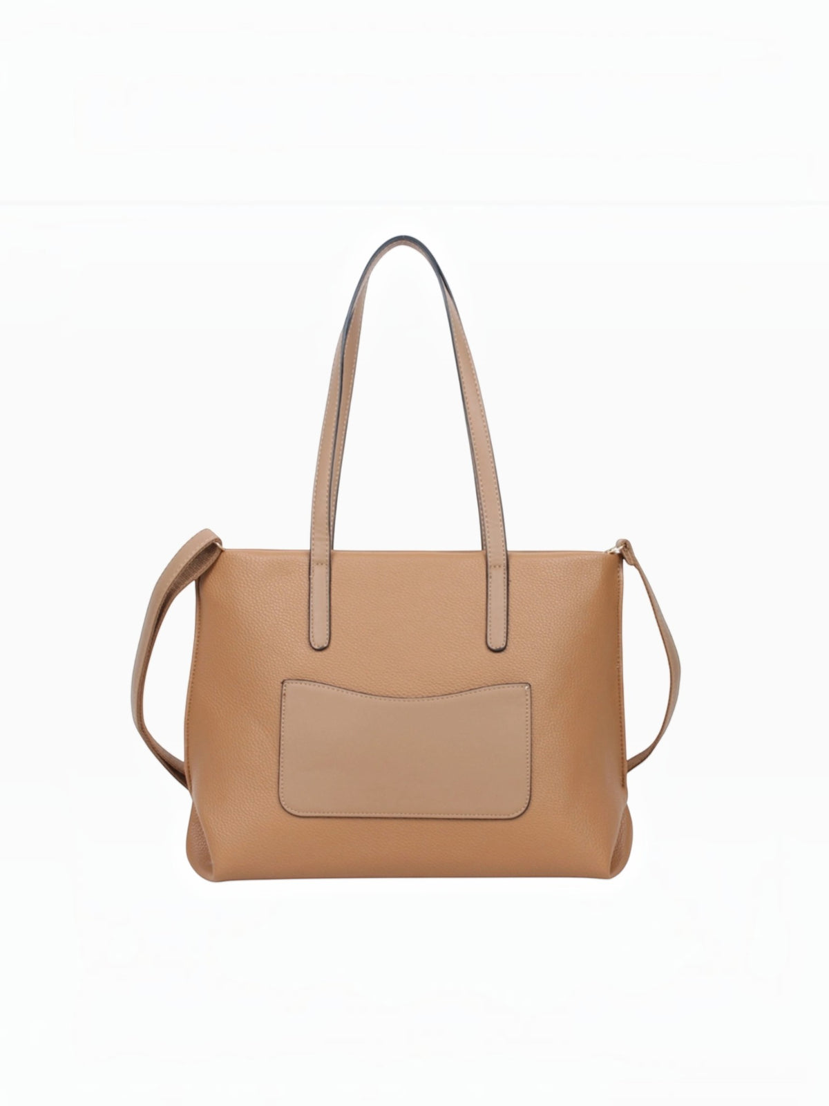 BROCK MIA LAROUGE tan leather university shoulder bag with adjustable strap and front pocket detail