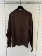 BROCK MISS CHARM chocolate brown cotton knit sweater with a round neck and long sleeves, back view