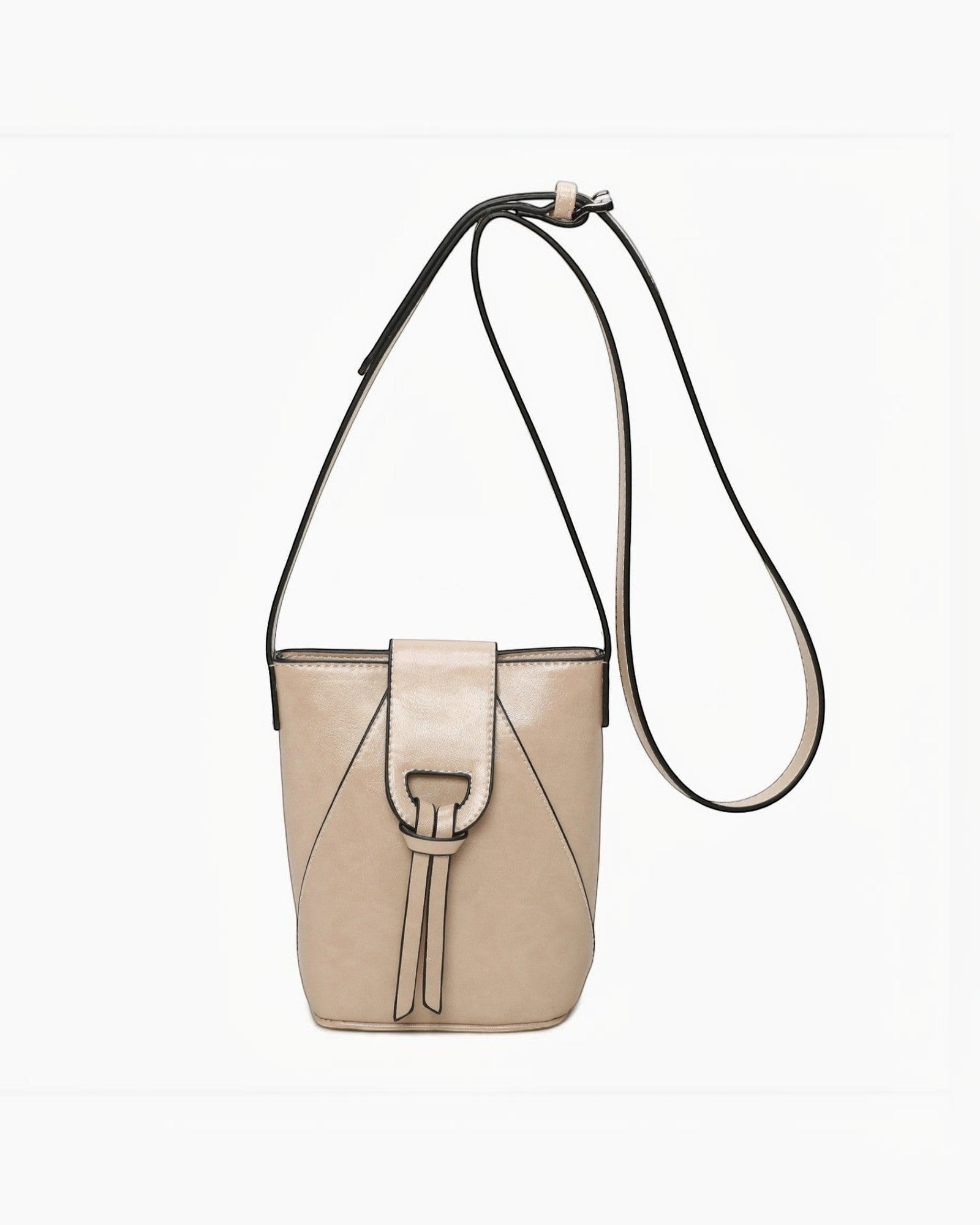 Pochette bandoulière beige en PU INES DELAURE avec rabat et fermeture zippée, idéale pour le quotidien.