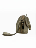 Porte-monnaie BROCK en cuir doré texturé façon éléphant avec fermeture éclair et dragonne, fabriqué en Italie.