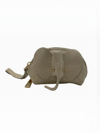 Porte-monnaie BROCK en cuir de vachette beige texturé en forme d'éléphant, fabriqué à la main en Italie.