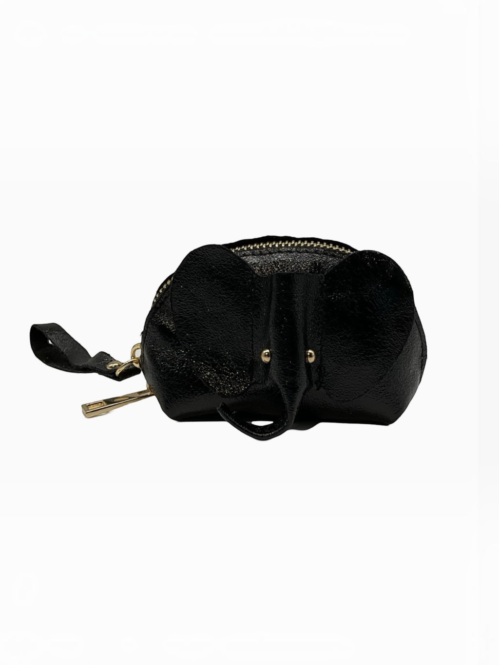 Porte-monnaie BROCK en cuir de vachette noir texturé en forme d'éléphant avec fermeture éclair dorée