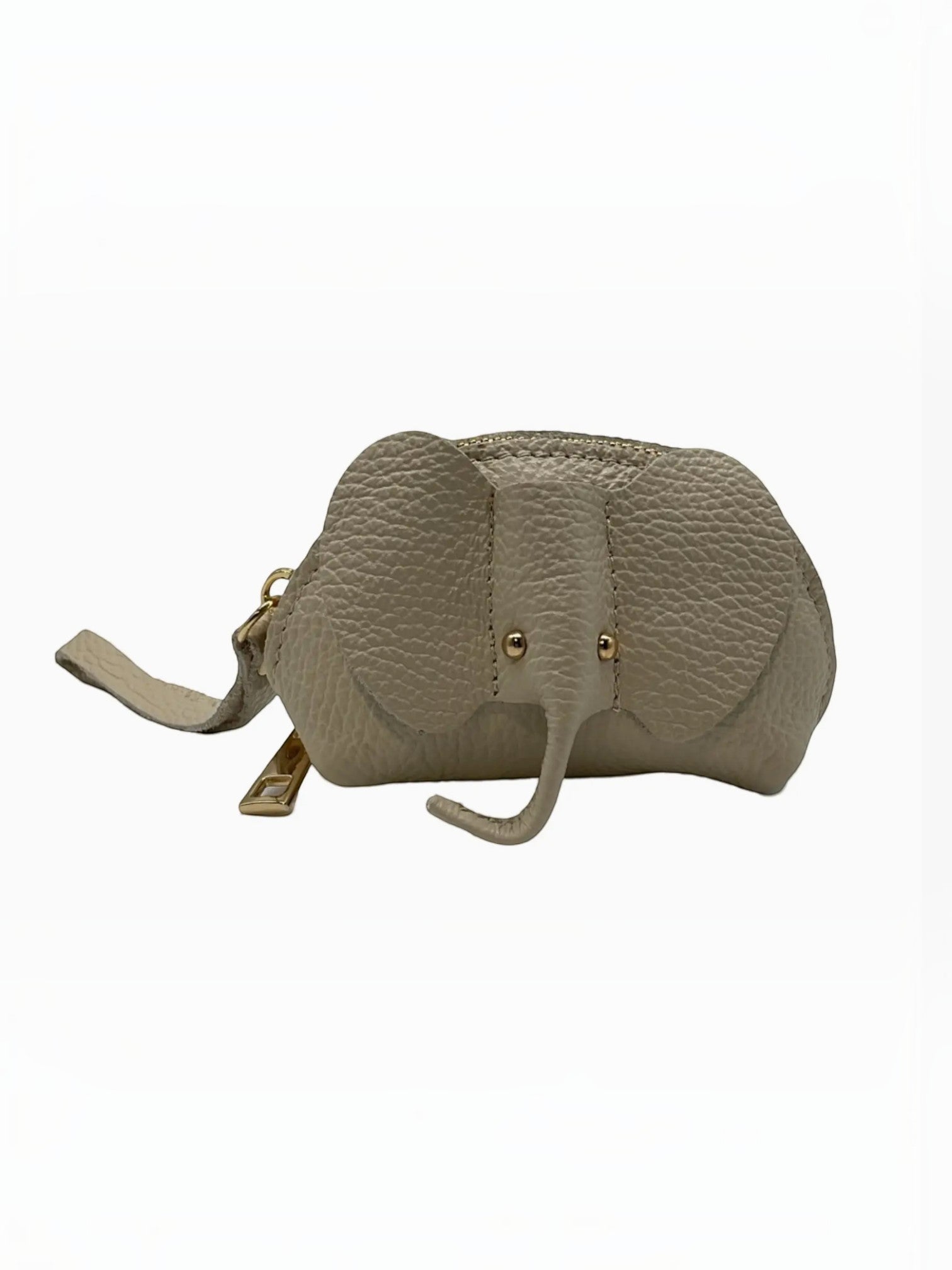 Porte-monnaie BROCK en cuir de vachette beige texturé façon éléphant, fabriqué à la main en Italie.