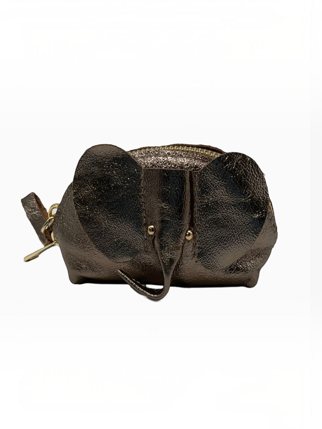 Porte-monnaie BROCK en cuir de vachette texturé forme éléphant couleur bronze avec fermeture éclair