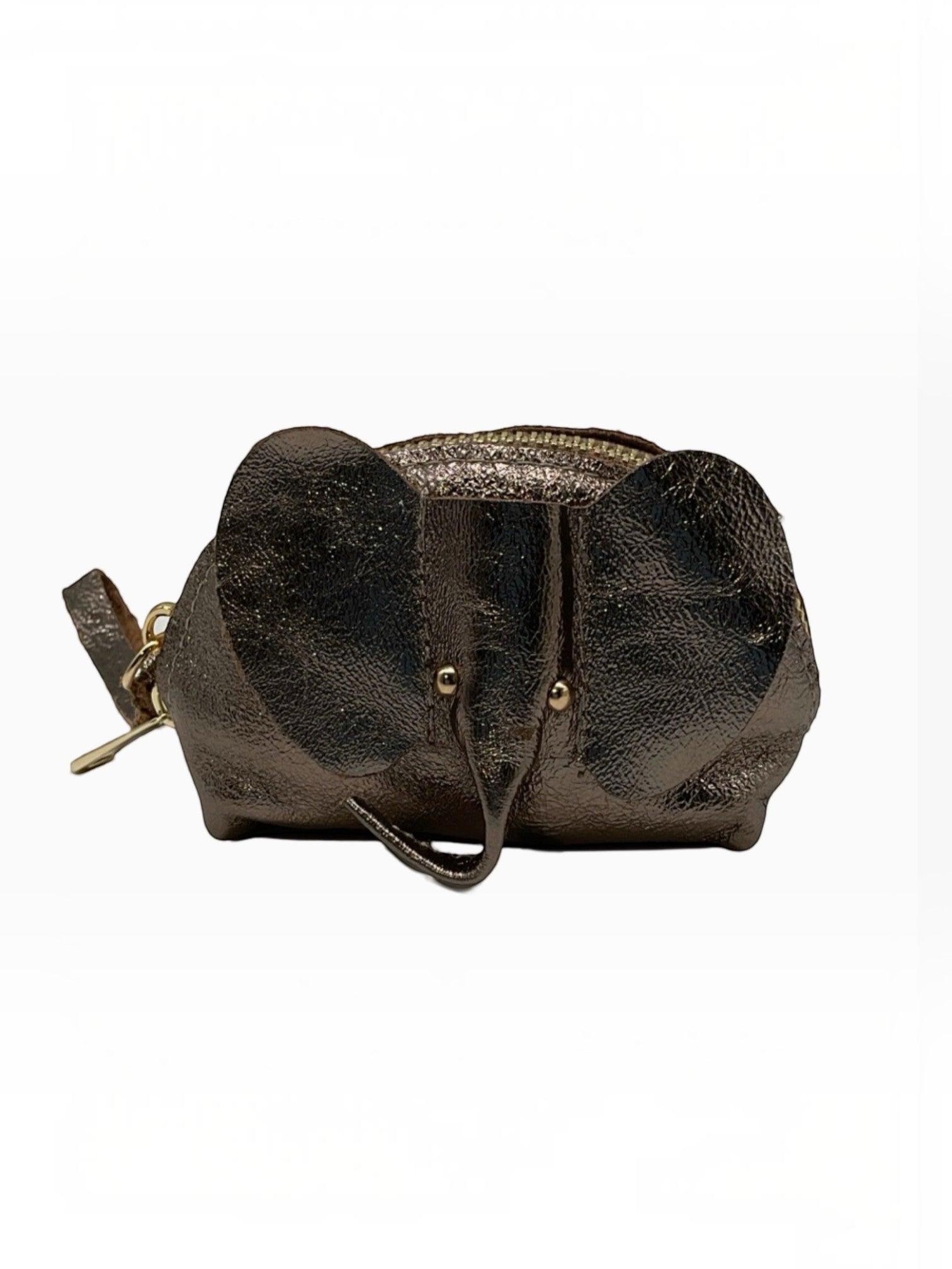 Porte-monnaie BROCK en cuir de vachette texturé forme éléphant couleur bronze avec fermeture éclair