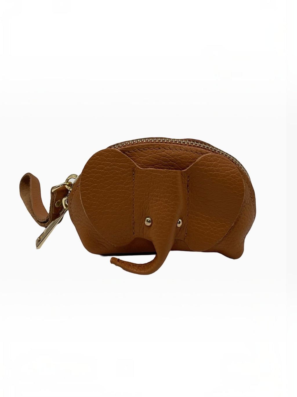 Porte-monnaie BROCK en cuir de vachette marron texturé en forme d'éléphant, fabriqué à la main en Italie.