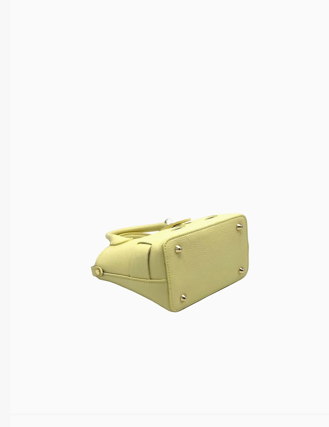Sac bandoulière SUIE VALENTINI en cuir véritable jaune pâle, fabriqué à la main en Italie avec détails dorés.