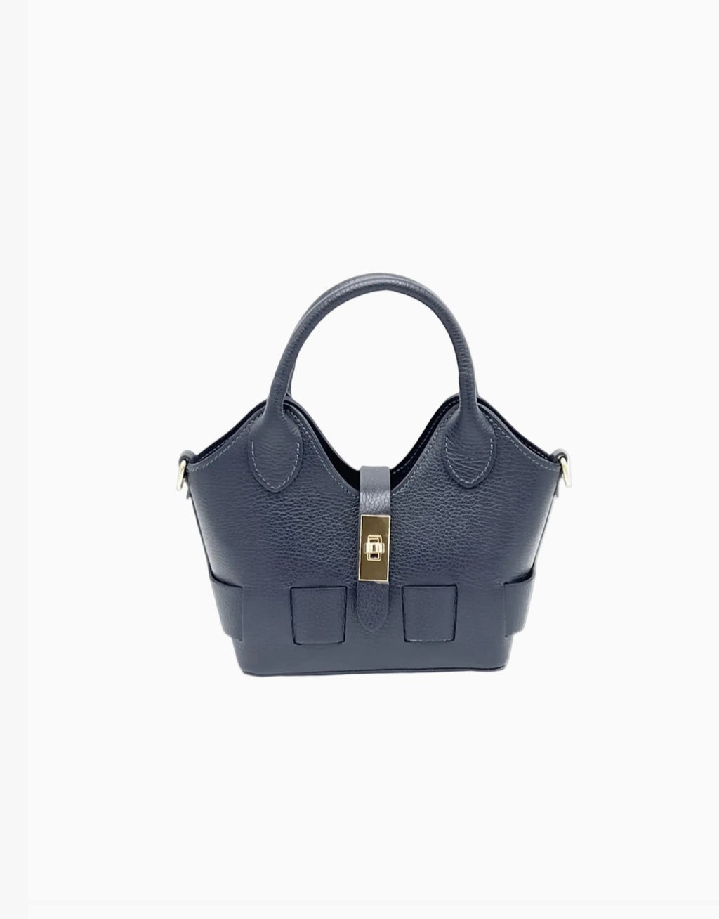 Petit sac bandoulière bleu marine en cuir véritable SUIE VALENTINI, fabriqué à la main en Italie, vendu par BROCK.