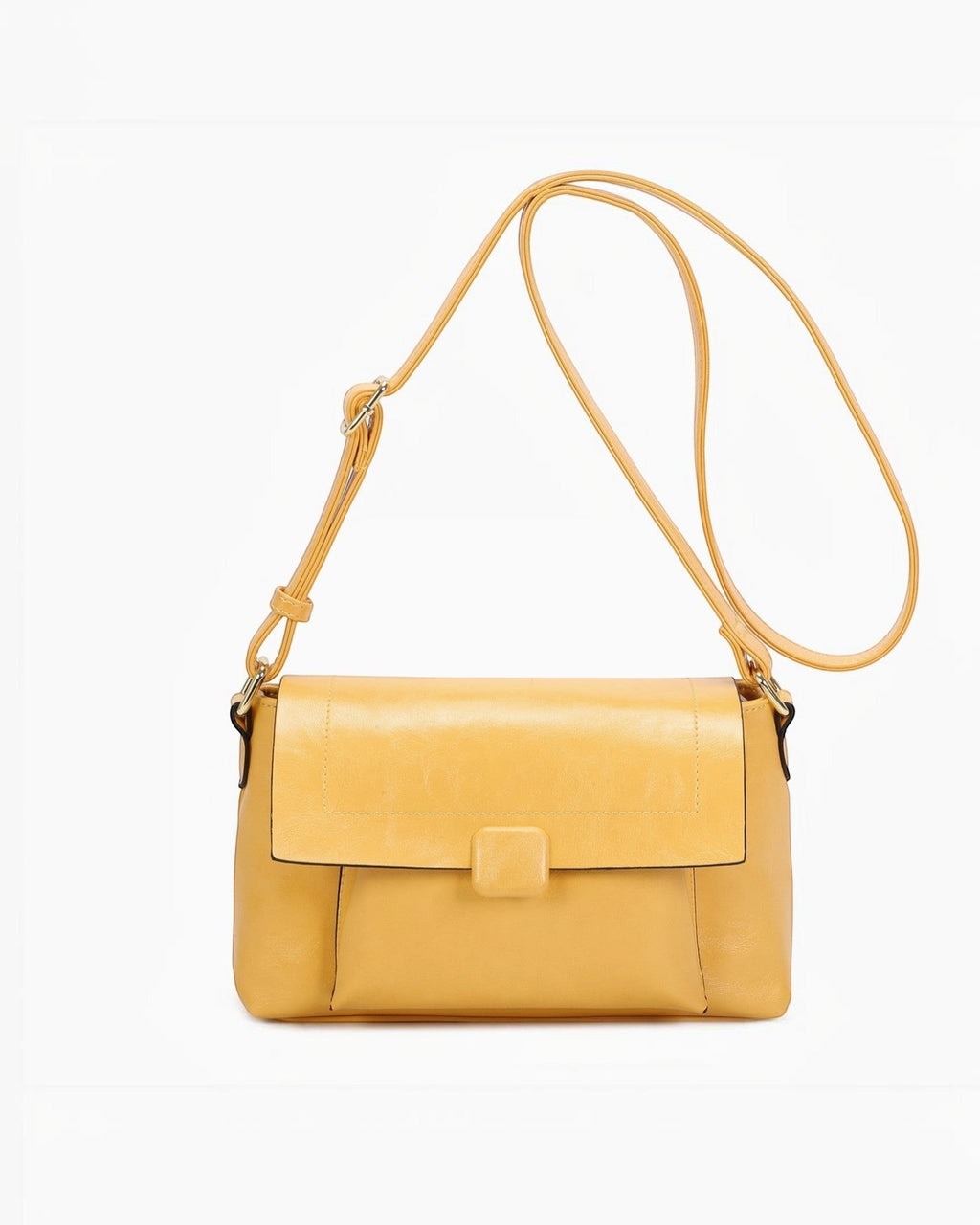 Sac bandoulière jaune en PU INES DELAURE de BROCK avec fermeture zippée et rabat, idéal pour le quotidien.