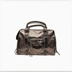 Sac à main Capucine Large LOUISA LEE en cuir irisé argenté, fabrication italienne, idéal pour ordinateur portable.