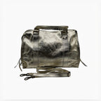 Sac à main LOUISA LEE Capucine Large en cuir irisé argenté, fabrication italienne, avec bandoulière amovible.
