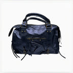 Sac à main Capucine Large LOUISA LEE en cuir irisé noir, fabrication italienne, idéal pour ordinateur portable.
