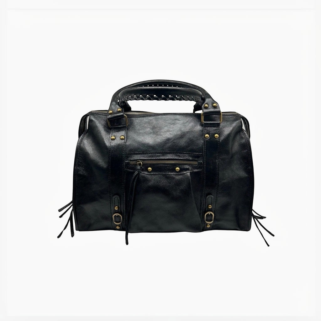 Sac à main noir en cuir irisé LOUISA LEE Capucine Large, fabrication italienne, idéal pour ordinateur portable.