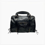 Sac à main noir en cuir irisé LOUISA LEE Capucine Large, fabrication italienne, idéal pour ordinateur portable.