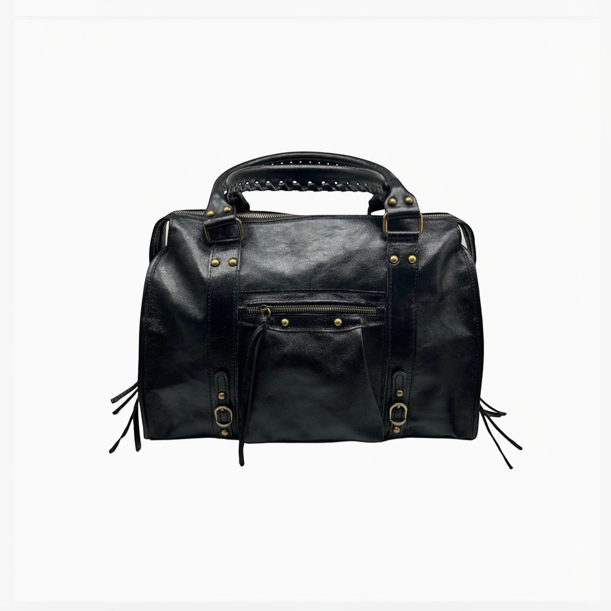 Sac à main noir en cuir irisé LOUISA LEE Capucine Large, fabrication italienne, idéal pour ordinateur portable.