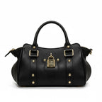 Sac à main noir BROCK LOUISA LEE en cuir de vachette grainé avec fermoir cadenas et détails dorés, fabriqué en Italie