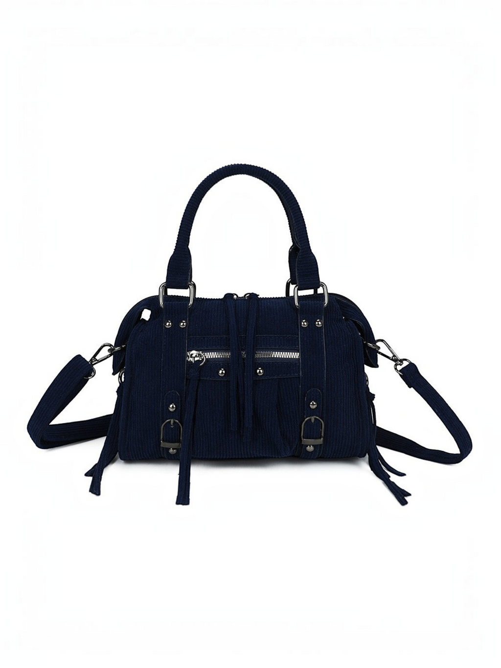 Sac à main BROCK GALLANTRY bleu en velours côtelé avec détails métalliques argentés et bandoulière ajustable