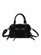 Sac à main noir BROCK GALLANTRY en velours côtelé avec boucles argentées et bandoulière ajustable