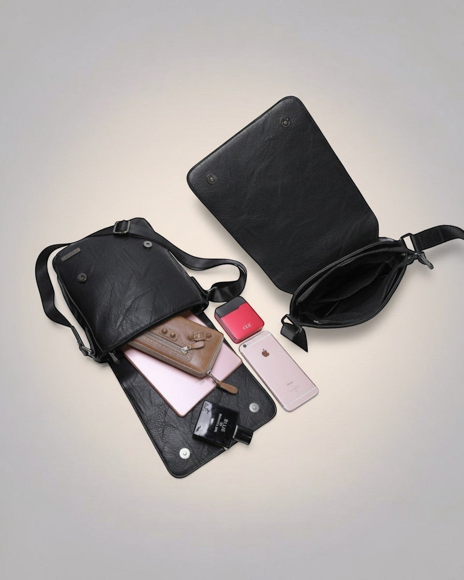 BROCK Sacoche homme en cuir synthétique noir, compartiment principal spacieux, poche zippée arrière, rabat magnétique.