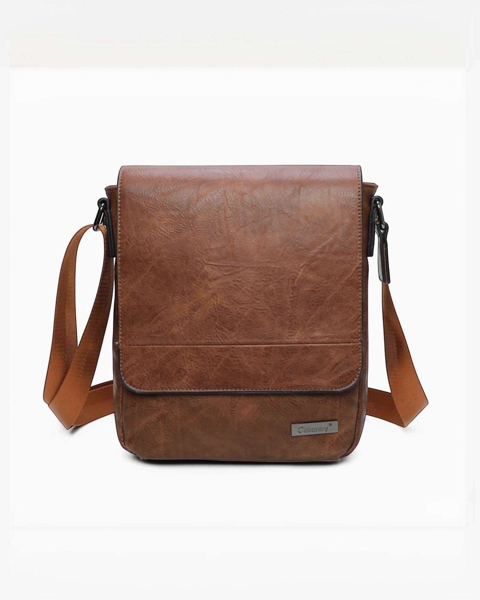 BROCK sacoche homme en cuir synthétique marron avec sangle réglable, idéal pour le quotidien.
