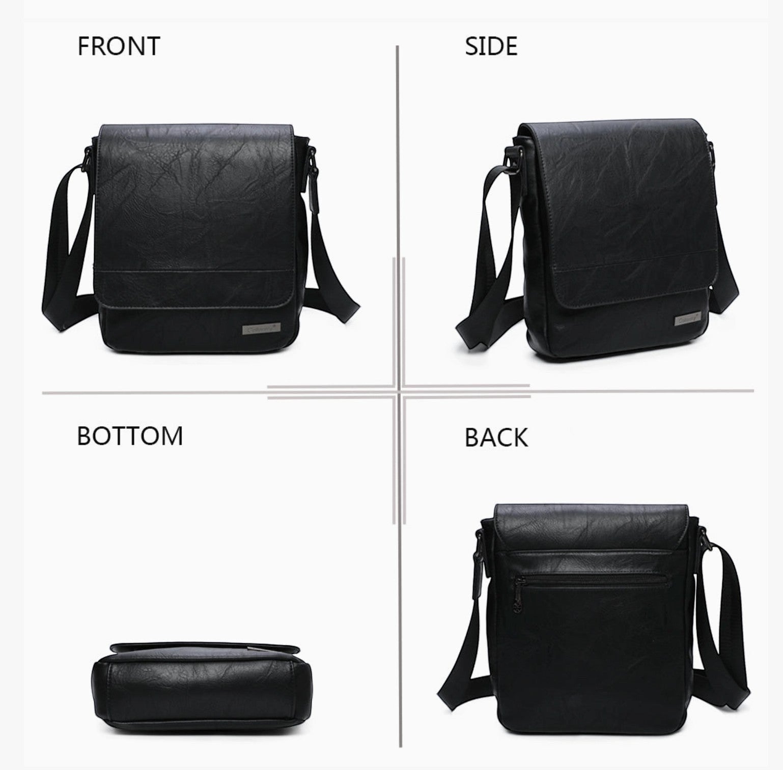 Sacoche homme Gallantry BROCK en cuir synthétique noir, bandoulière réglable, fermeture rabat magnétique, poche zippée arrière.