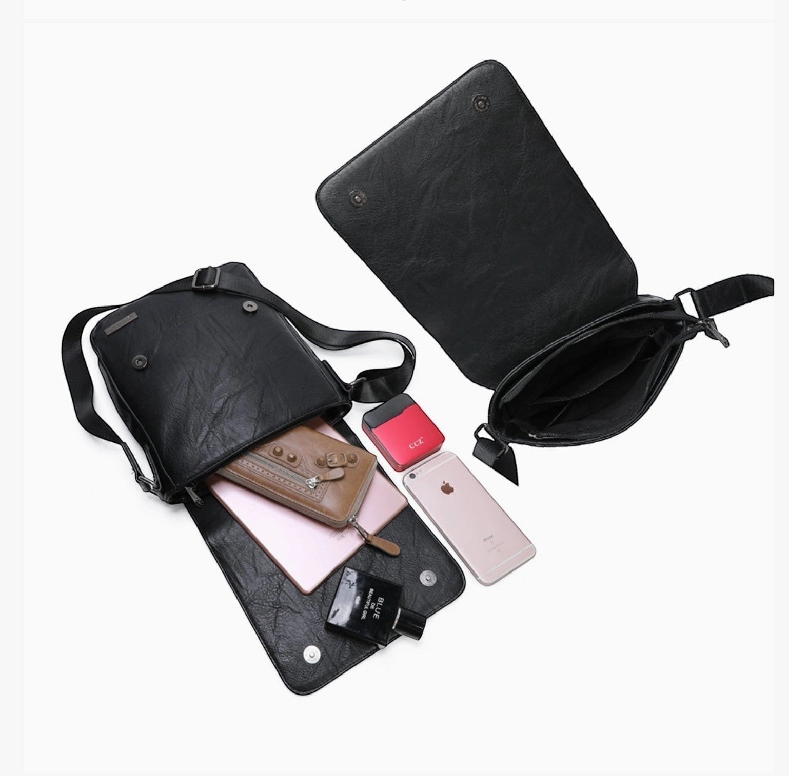 BROCK Sacoche homme en cuir synthétique noir, compartiment principal spacieux, poche zippée arrière, fermeture magnétique. Idéal pour le travail ou les sorties.