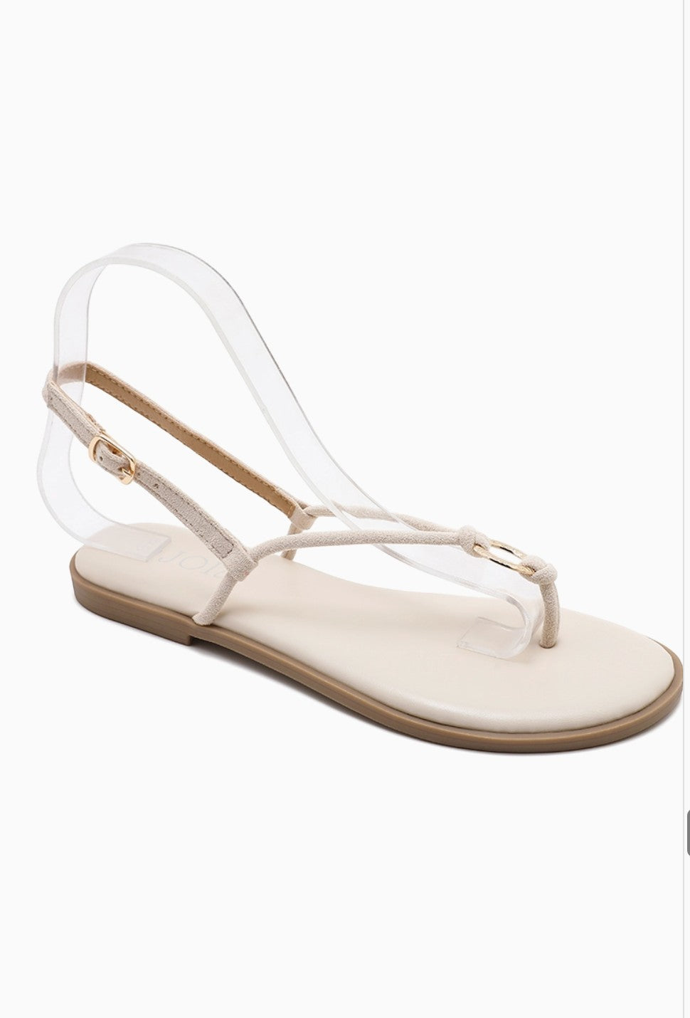 BROCK Sandale plate beige à brides fines et bijou central, idéale pour l'été.