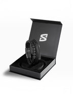BROCK SERASAR black leather multi-strand bracelet with stainless steel magnetic clasp in a branded gift box