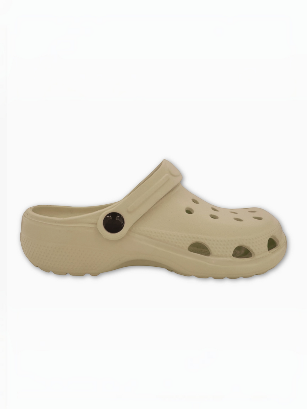 BROCK SUNSEA beige EVA clogs with side perforations and a pivoting heel strap for breathable summer comfort.