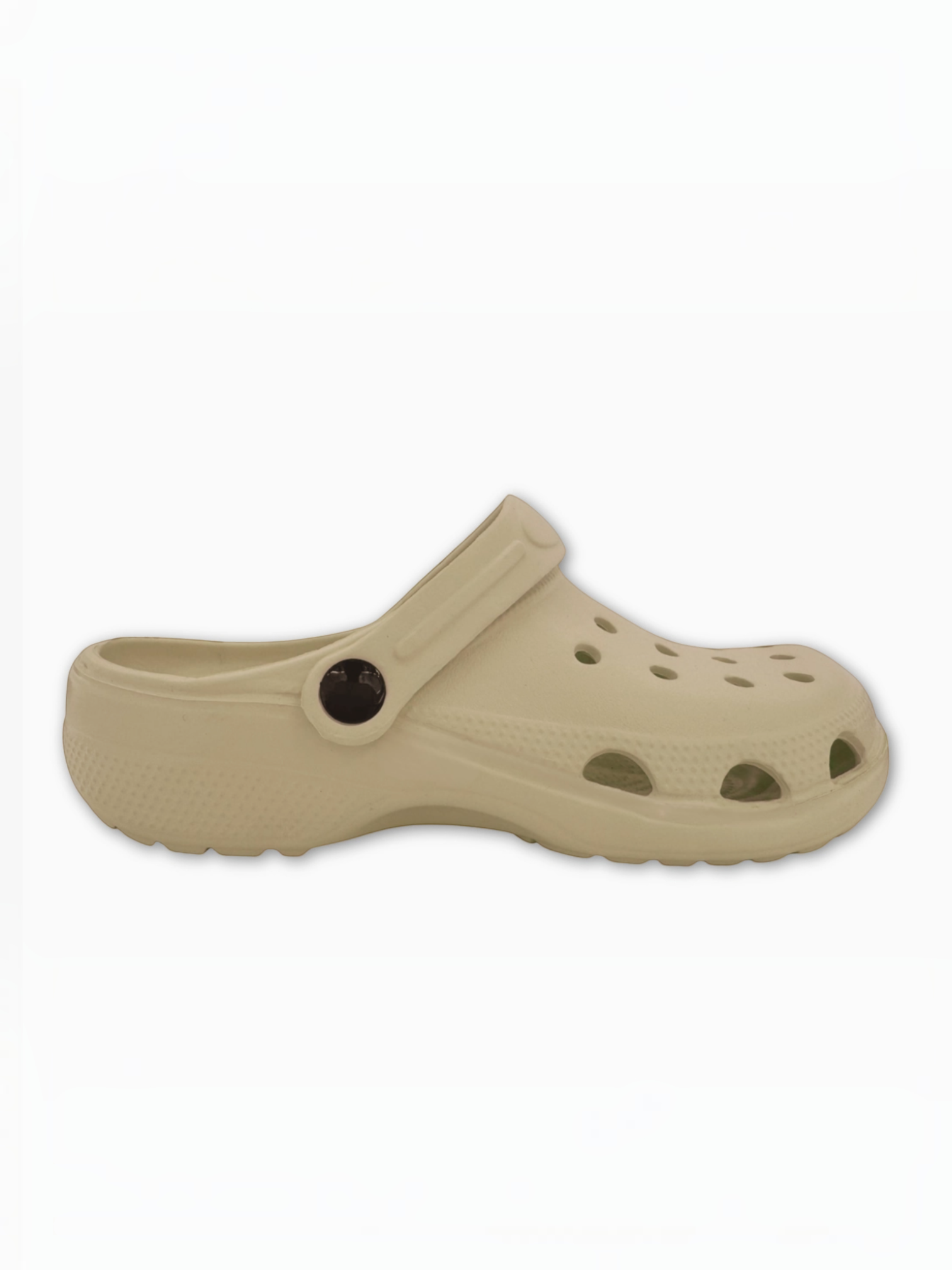 BROCK SUNSEA beige EVA clogs with side perforations and a pivoting heel strap for breathable summer comfort.