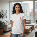 T-shirt blanc BROCK en coton biologique avec imprimé King de cœur rouge, col rond, manches courtes.