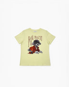 BROCK T-shirt jaune en coton pour femme avec imprimé chien stylé "Pawrazzi" et lunettes
