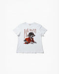 BROCK T-shirt blanc en coton pour femme avec imprimé chien stylé "Pawrazzi" et lunettes, col rond.
