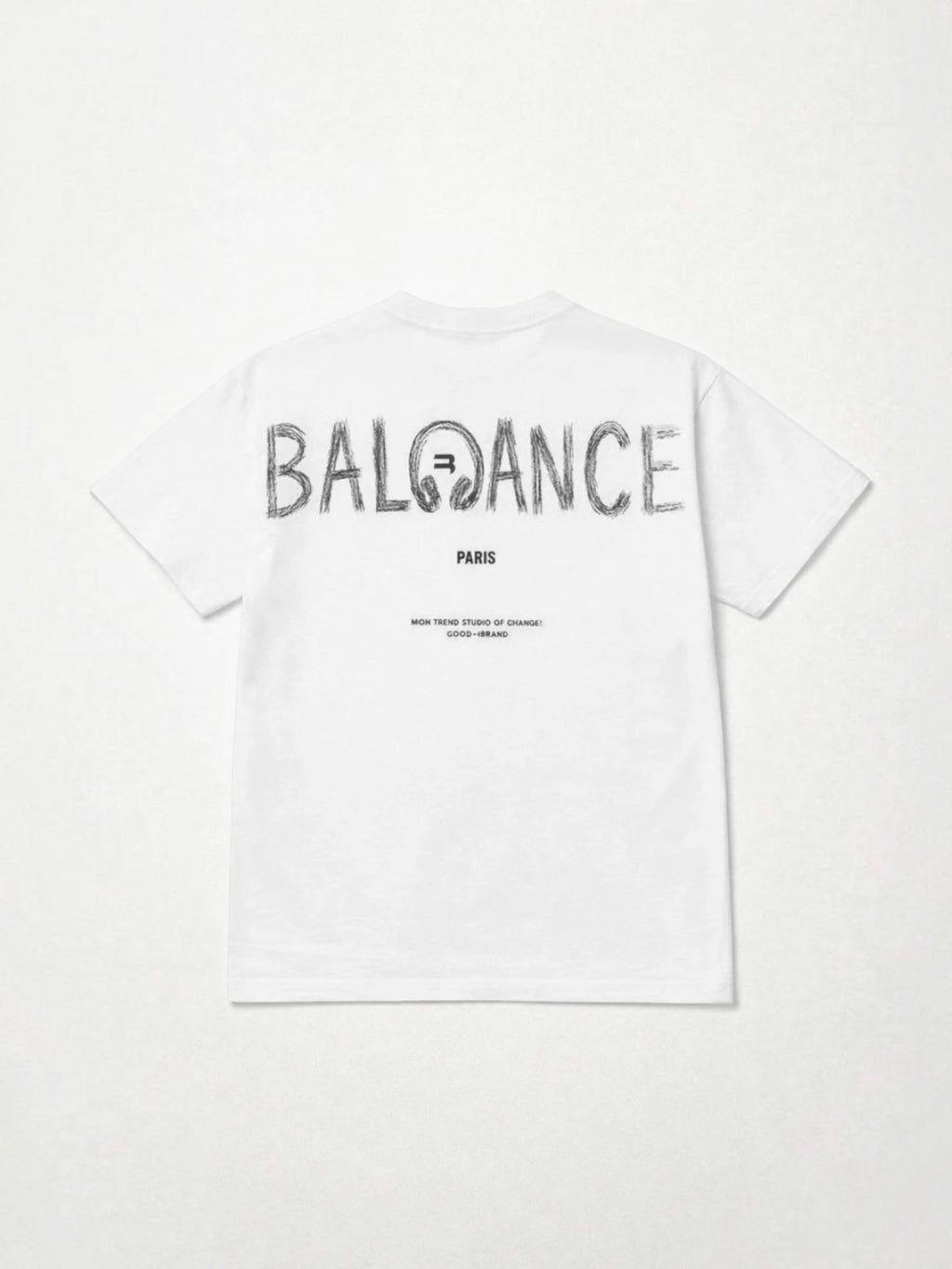 BROCK white cotton t-shirt with a black graphic typographic print on the back, featuring a modern urban style.