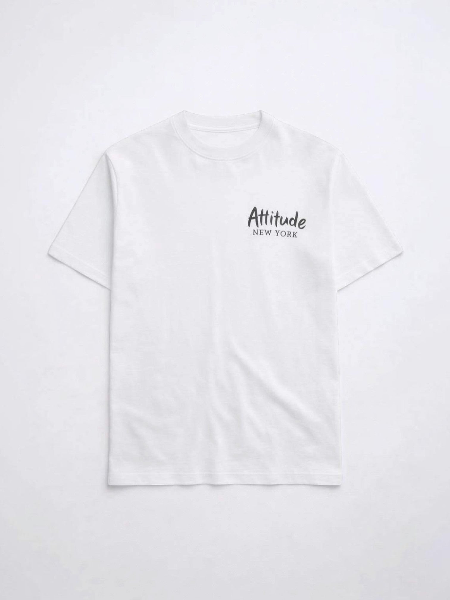 BROCK white cotton t-shirt for men with minimalist Attitude New York graphic on the chest and crew neck
