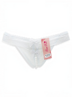 BROCK white lace thong featuring decorative pearls and small bows for an elegant and sensual look.