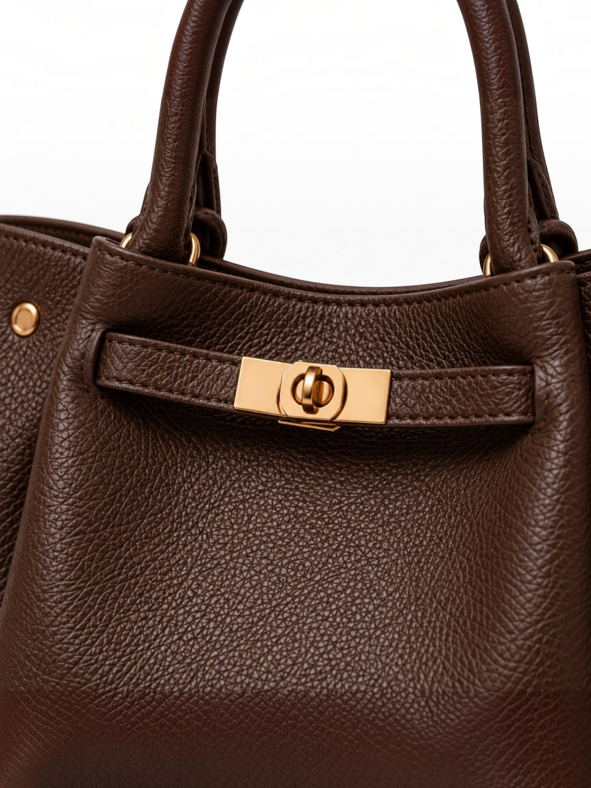 BROCK Yara brown Italian leather handbag with gold metallic clasp and textured finish