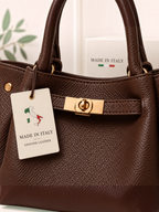 BROCK ZEEN Yara brown genuine leather handbag with gold hardware and Made in Italy tag