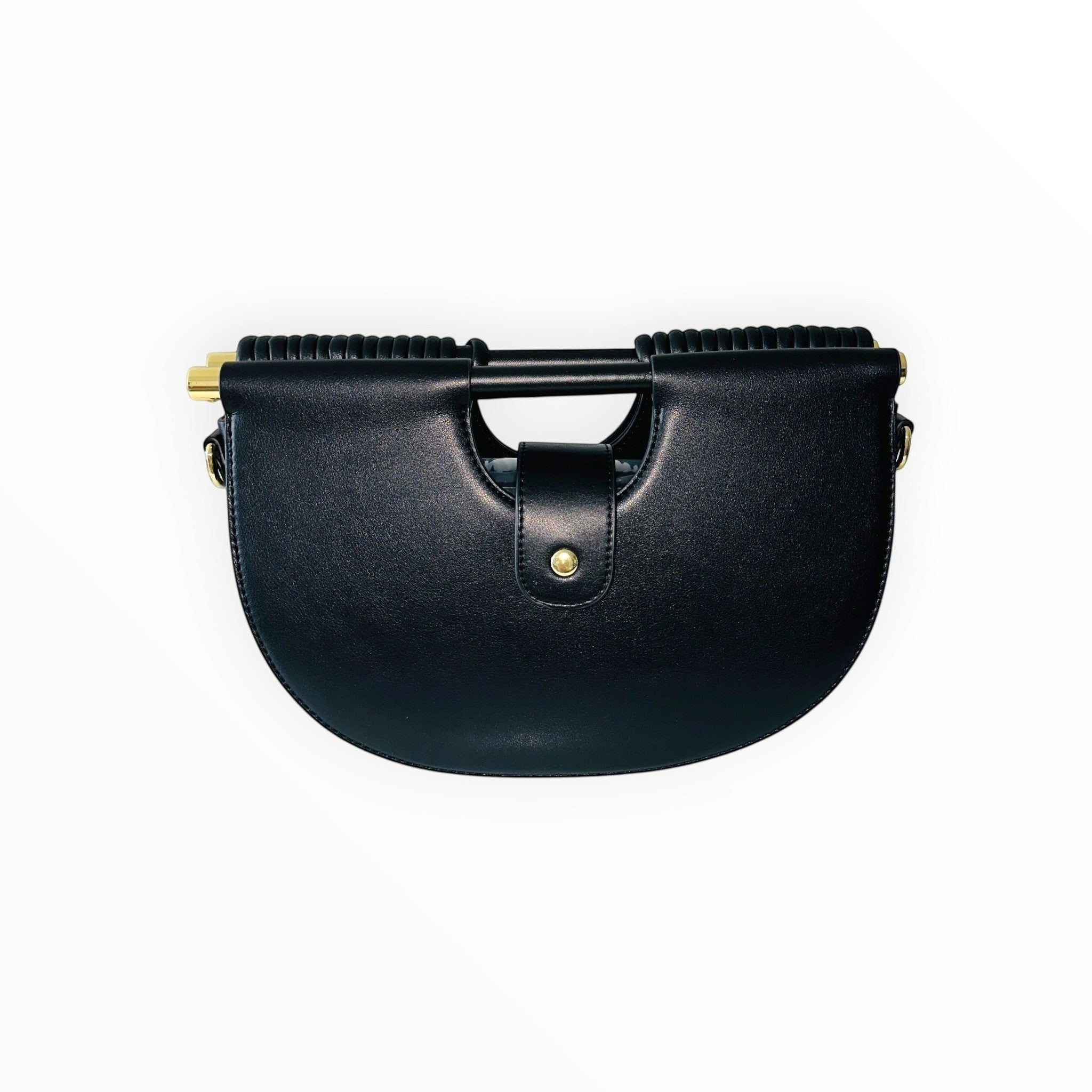 Sac à main noir Design GALLANTRY en simili cuir avec anse rigide et fermoir doré.