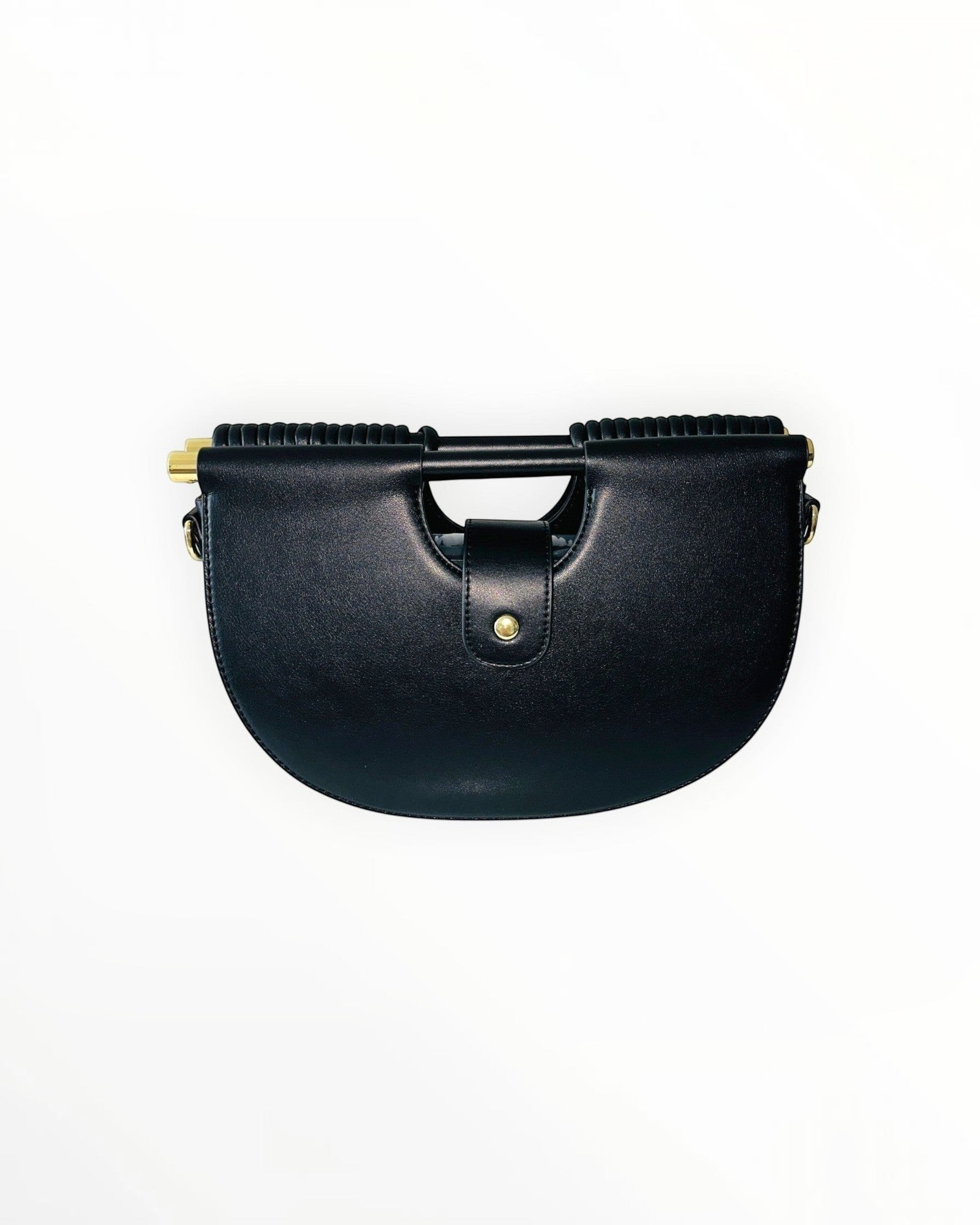 Sac à main noir Design GALLANTRY en simili cuir avec anse rigide et fermoir doré.