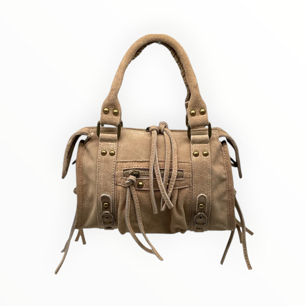 Sac Cuir Suédé Clouté Franges Capucine S LOUISA LEE