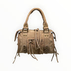 Sac Cuir Suédé Clouté Franges Capucine S LOUISA LEE
